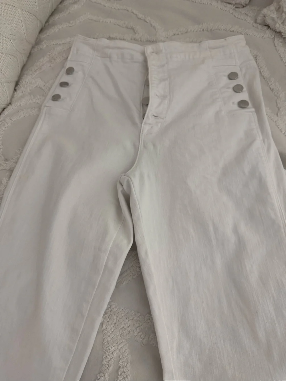 J Brand White High-Rise Button-Detail Jeans